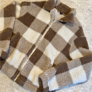 Plaid Sherpa Zip-Up Jacket